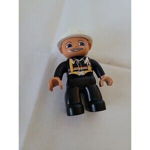 Lego Duplo Fireman w/ gray mustache Minifigre Minifig Fire Fighter Old Man